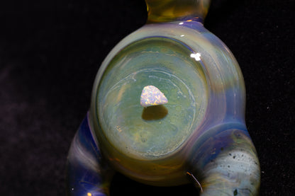 Green Envy Talisman with Encased Opal | Borosilicate Pendant Necklace | Sculpted Horn Pendant