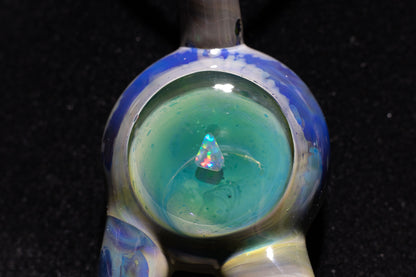 Blue Moon Talisman with Encased Opal | Borosilicate Pendant Necklace | Sculpted Horn Pendant