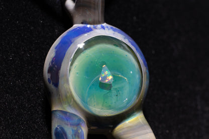 Blue Moon Talisman with Encased Opal | Borosilicate Pendant Necklace | Sculpted Horn Pendant