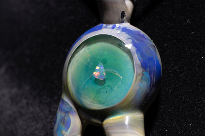 Blue Moon Talisman with Encased Opal | Borosilicate Pendant Necklace | Sculpted Horn Pendant