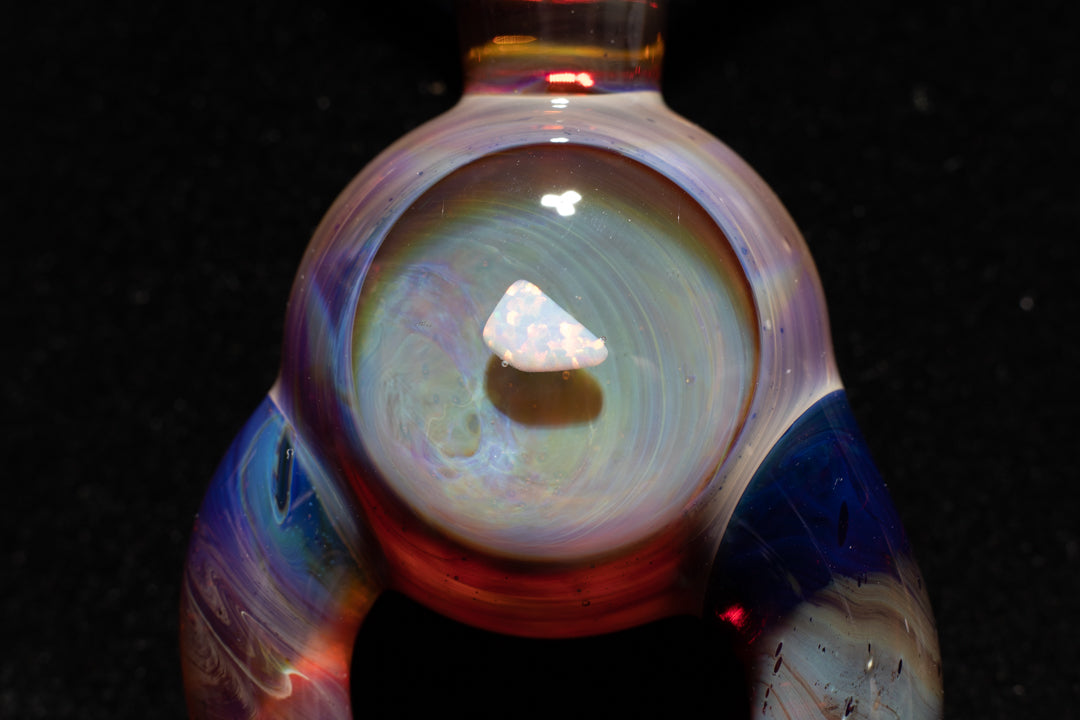 Amber Purple Talisman with Encased Opal | Borosilicate Pendant Necklace | Sculpted Horn Pendant