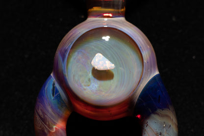 Amber Purple Talisman with Encased Opal | Borosilicate Pendant Necklace | Sculpted Horn Pendant