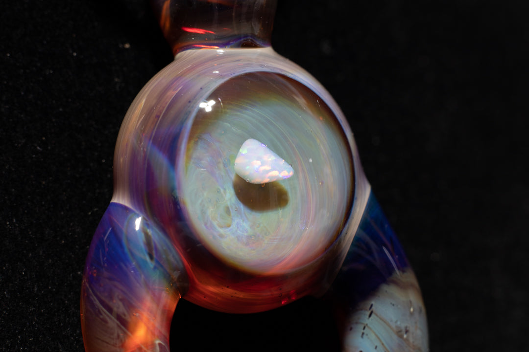 Amber Purple Talisman with Encased Opal | Borosilicate Pendant Necklace | Sculpted Horn Pendant