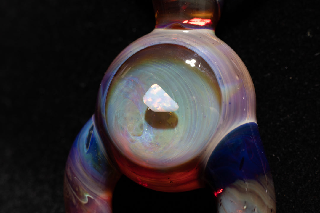 Amber Purple Talisman with Encased Opal | Borosilicate Pendant Necklace | Sculpted Horn Pendant