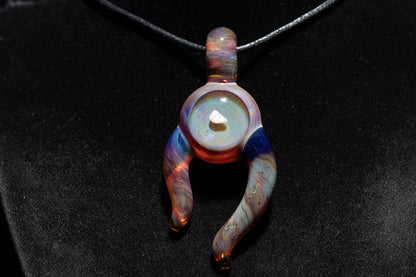 Amber Purple Talisman with Encased Opal | Borosilicate Pendant Necklace | Sculpted Horn Pendant