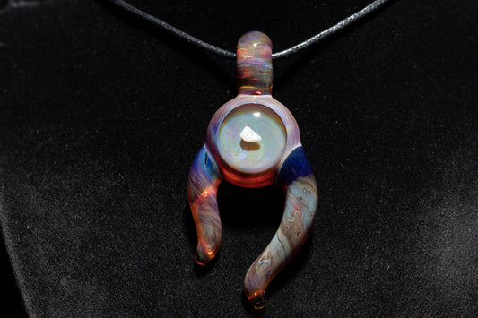 Amber Purple Talisman with Encased Opal | Borosilicate Pendant Necklace | Sculpted Horn Pendant