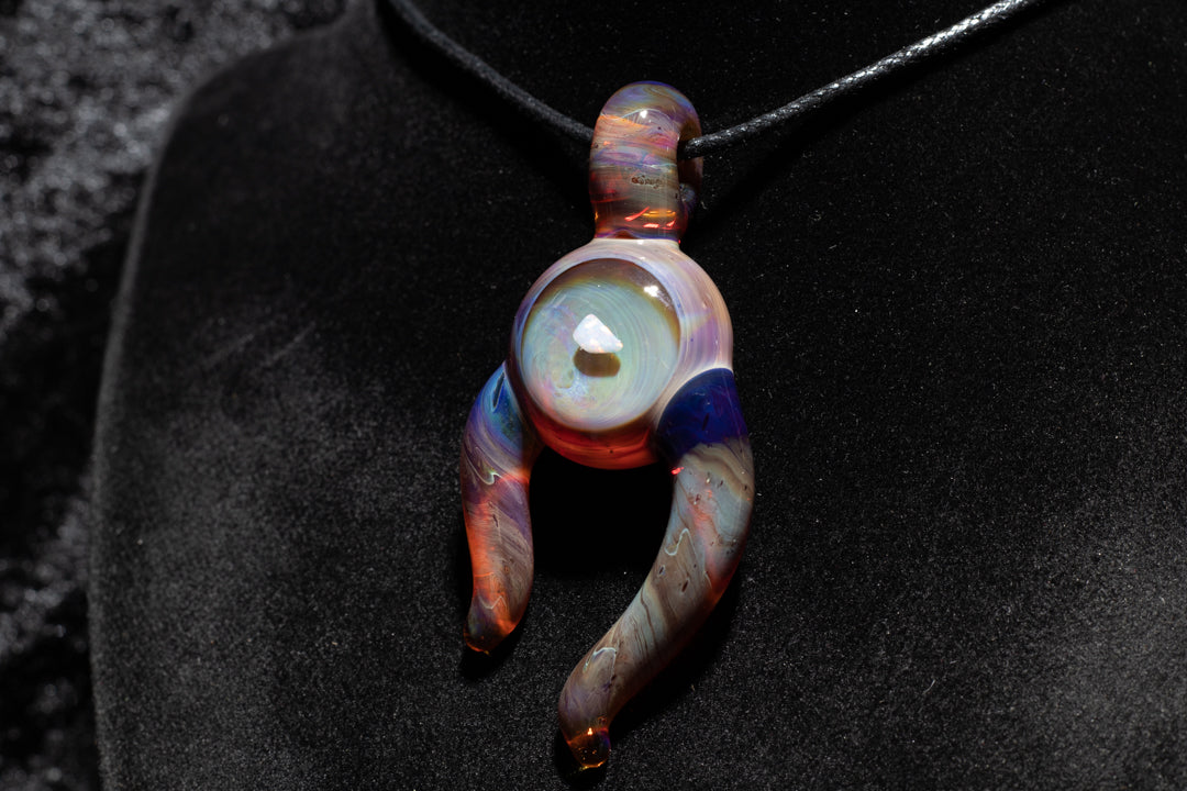 Amber Purple Talisman with Encased Opal | Borosilicate Pendant Necklace | Sculpted Horn Pendant