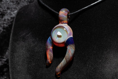 Amber Purple Talisman with Encased Opal | Borosilicate Pendant Necklace | Sculpted Horn Pendant