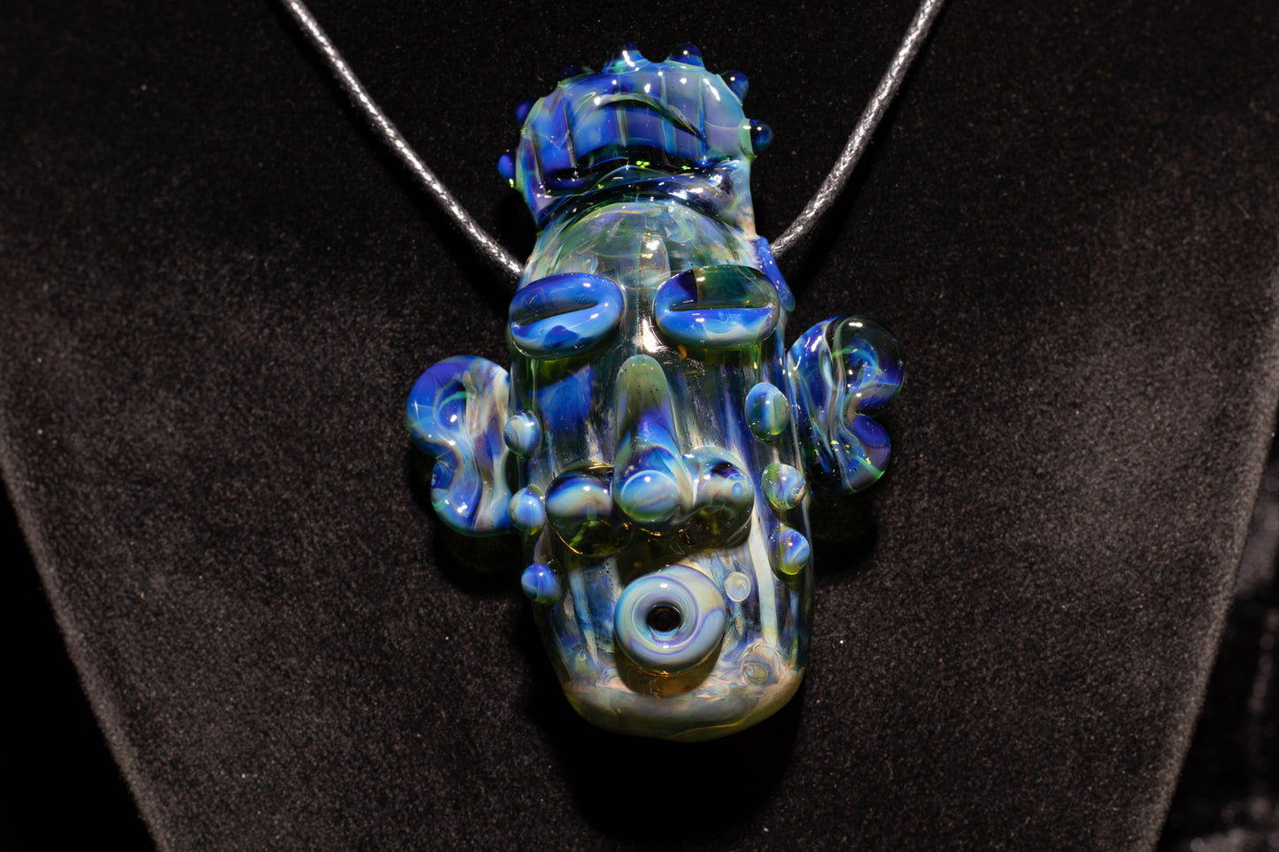 Blue Green Glass Tiki Pendant | Sculpted Moai Necklace | Pele Totem Talisman