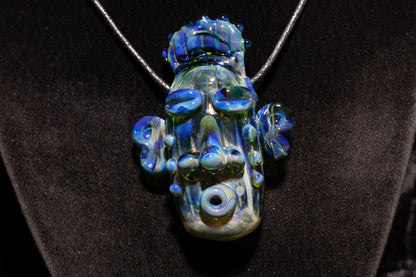 Blue Green Glass Tiki Pendant | Sculpted Moai Necklace | Pele Totem Talisman