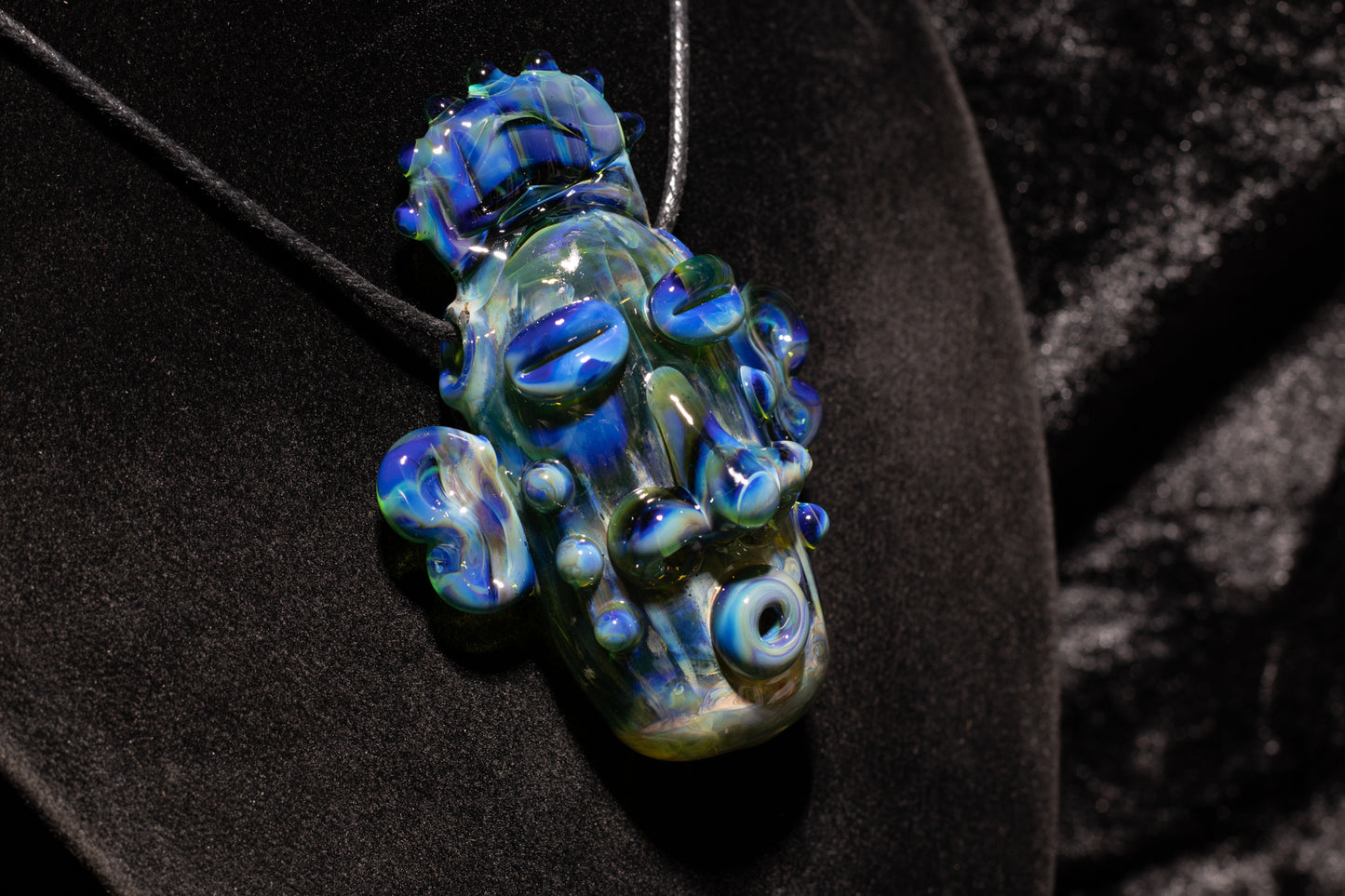 Blue Green Glass Tiki Pendant | Sculpted Moai Necklace | Pele Totem Talisman