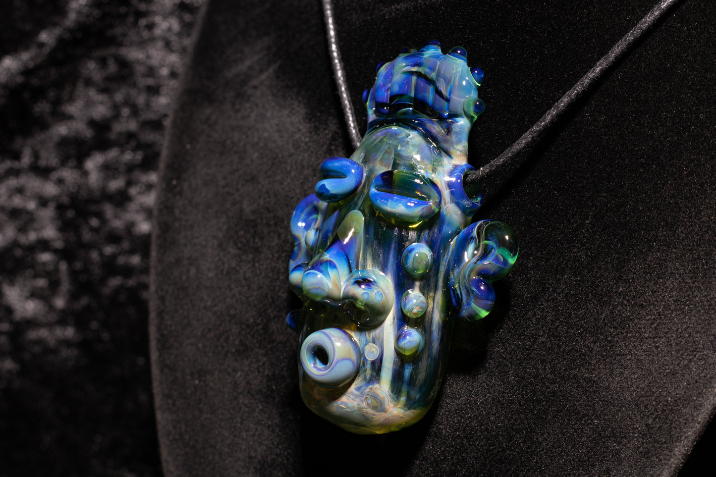 Blue Green Glass Tiki Pendant | Sculpted Moai Necklace | Pele Totem Talisman
