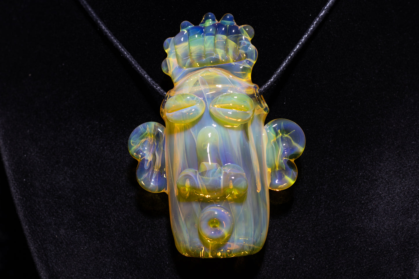 Yellow Glass Tiki Pendant | Sculpted Moai Necklace | Pele Totem Talisman