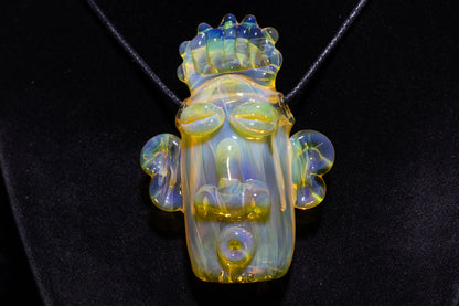 Yellow Glass Tiki Pendant | Sculpted Moai Necklace | Pele Totem Talisman