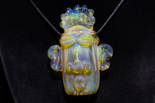 Yellow Glass Tiki Pendant | Sculpted Moai Necklace | Pele Totem Talisman