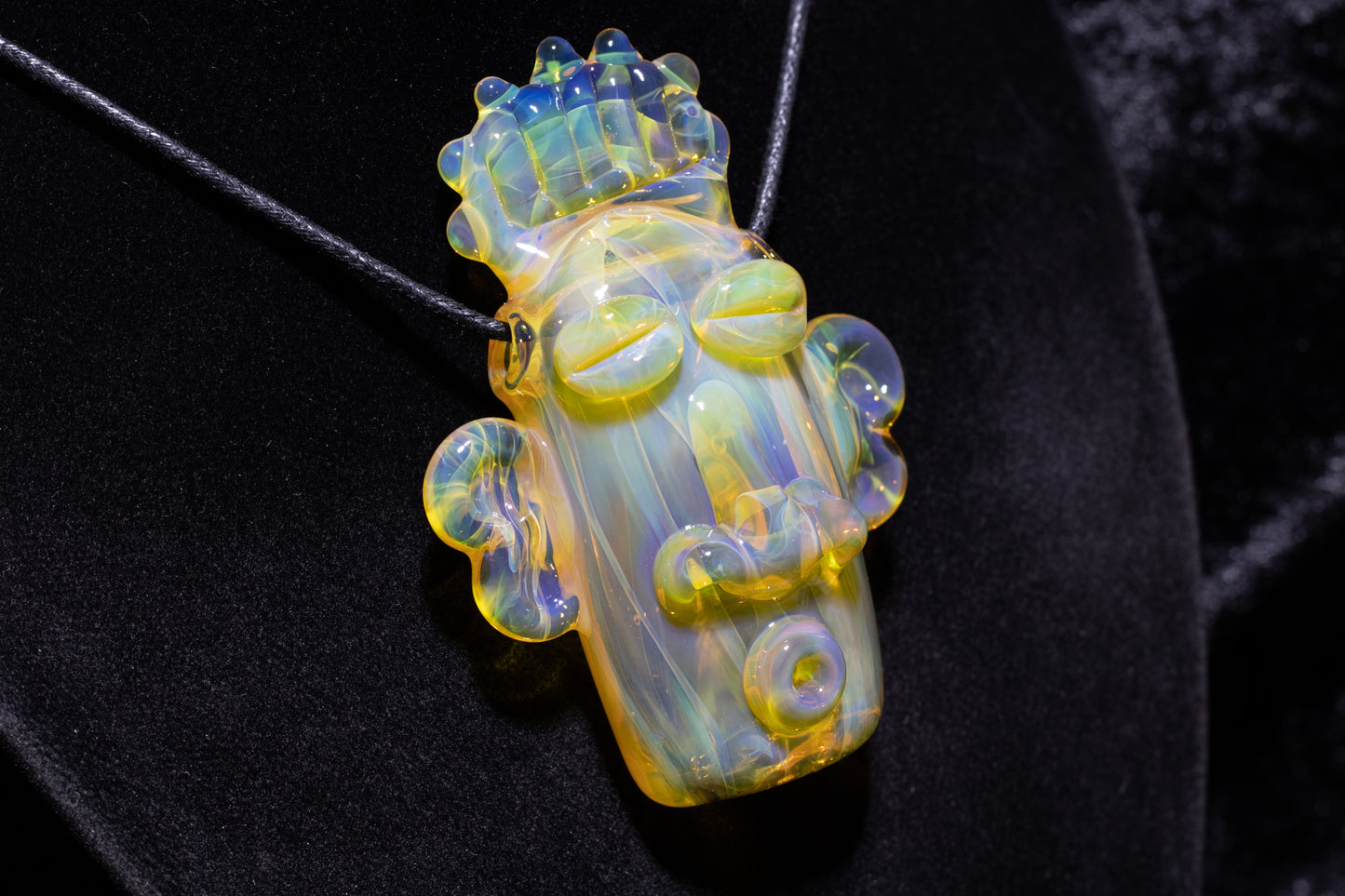 Yellow Glass Tiki Pendant | Sculpted Moai Necklace | Pele Totem Talisman