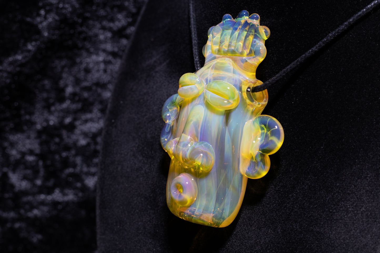Yellow Glass Tiki Pendant | Sculpted Moai Necklace | Pele Totem Talisman