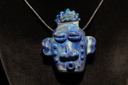 Rainbow Blue Glass Tiki Pendant | Sculpted Moai Necklace | Pele Totem Talisman