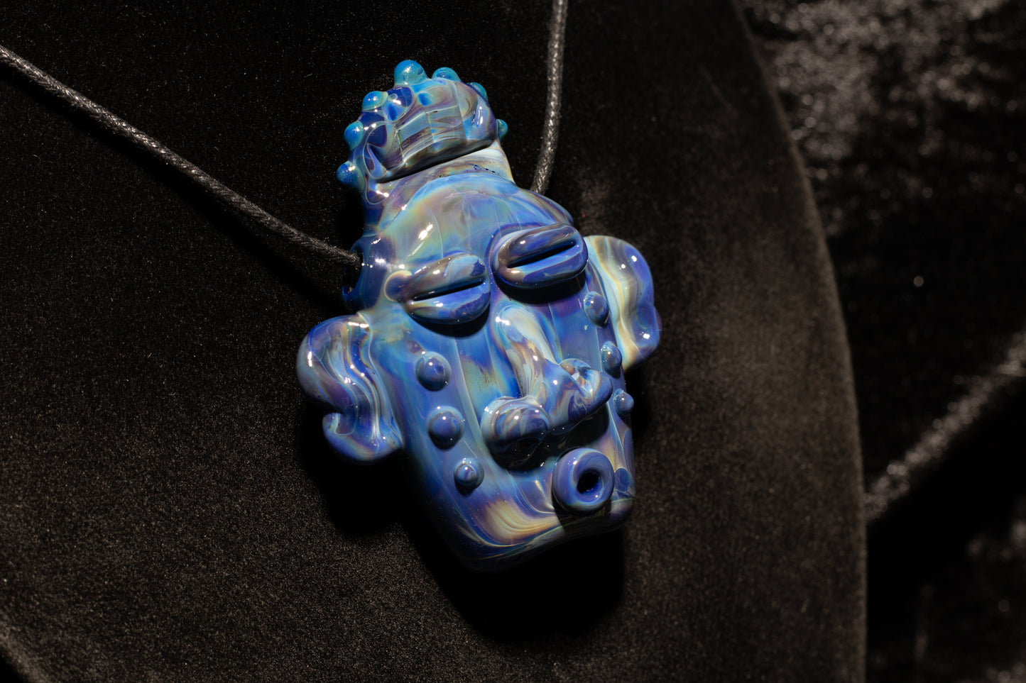 Rainbow Blue Glass Tiki Pendant | Sculpted Moai Necklace | Pele Totem Talisman