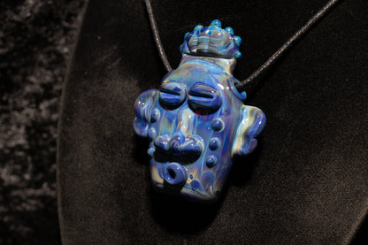 Rainbow Blue Glass Tiki Pendant | Sculpted Moai Necklace | Pele Totem Talisman