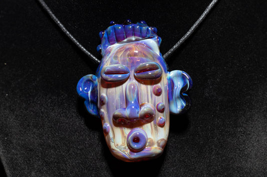 Rainbow Purple Glass Tiki Pendant | Sculpted Moai Necklace | Pele Totem Talisman
