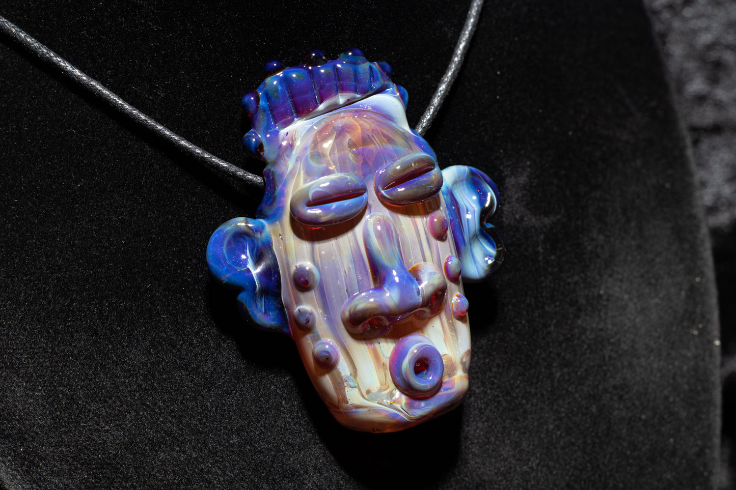 Rainbow Purple Glass Tiki Pendant | Sculpted Moai Necklace | Pele Totem Talisman