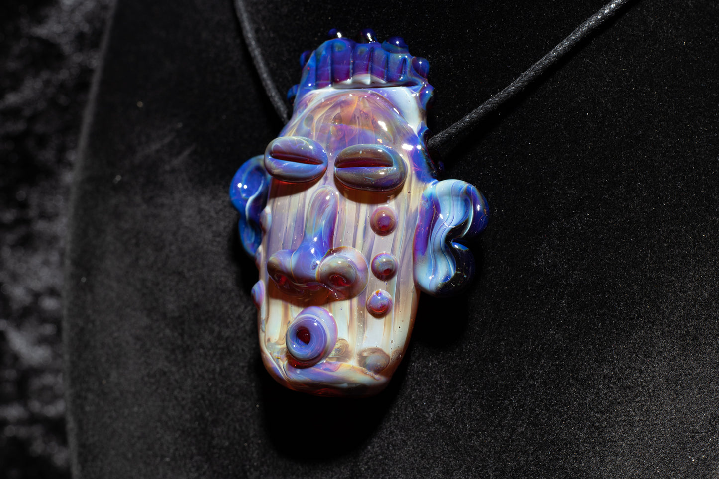 Rainbow Purple Glass Tiki Pendant | Sculpted Moai Necklace | Pele Totem Talisman