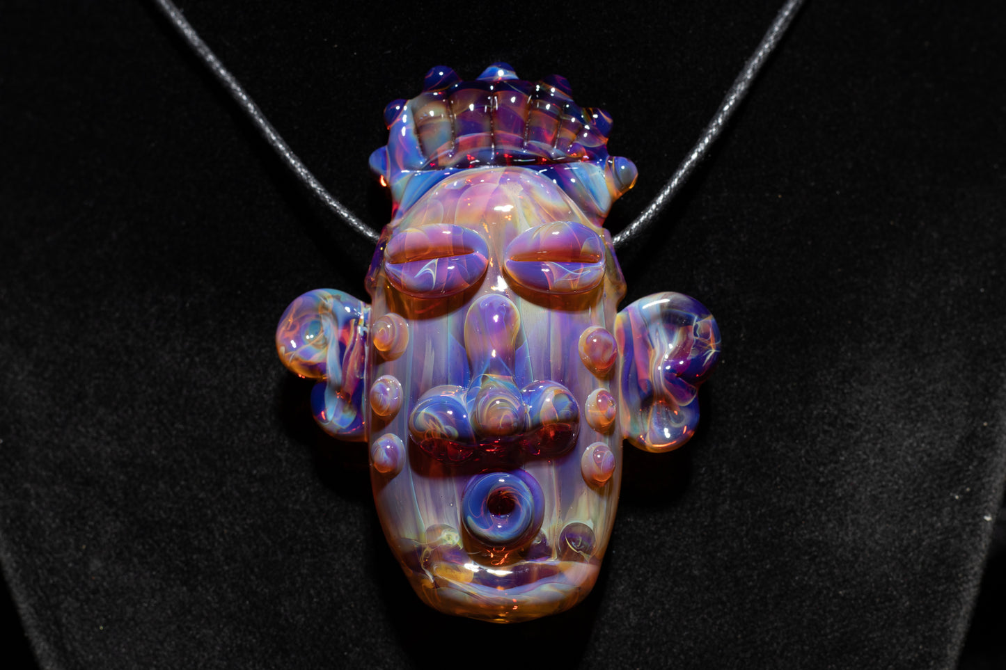 Amber Purple Glass Tiki Pendant | Sculpted Moai Necklace | Pele Totem Talisman