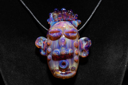 Amber Purple Glass Tiki Pendant | Sculpted Moai Necklace | Pele Totem Talisman