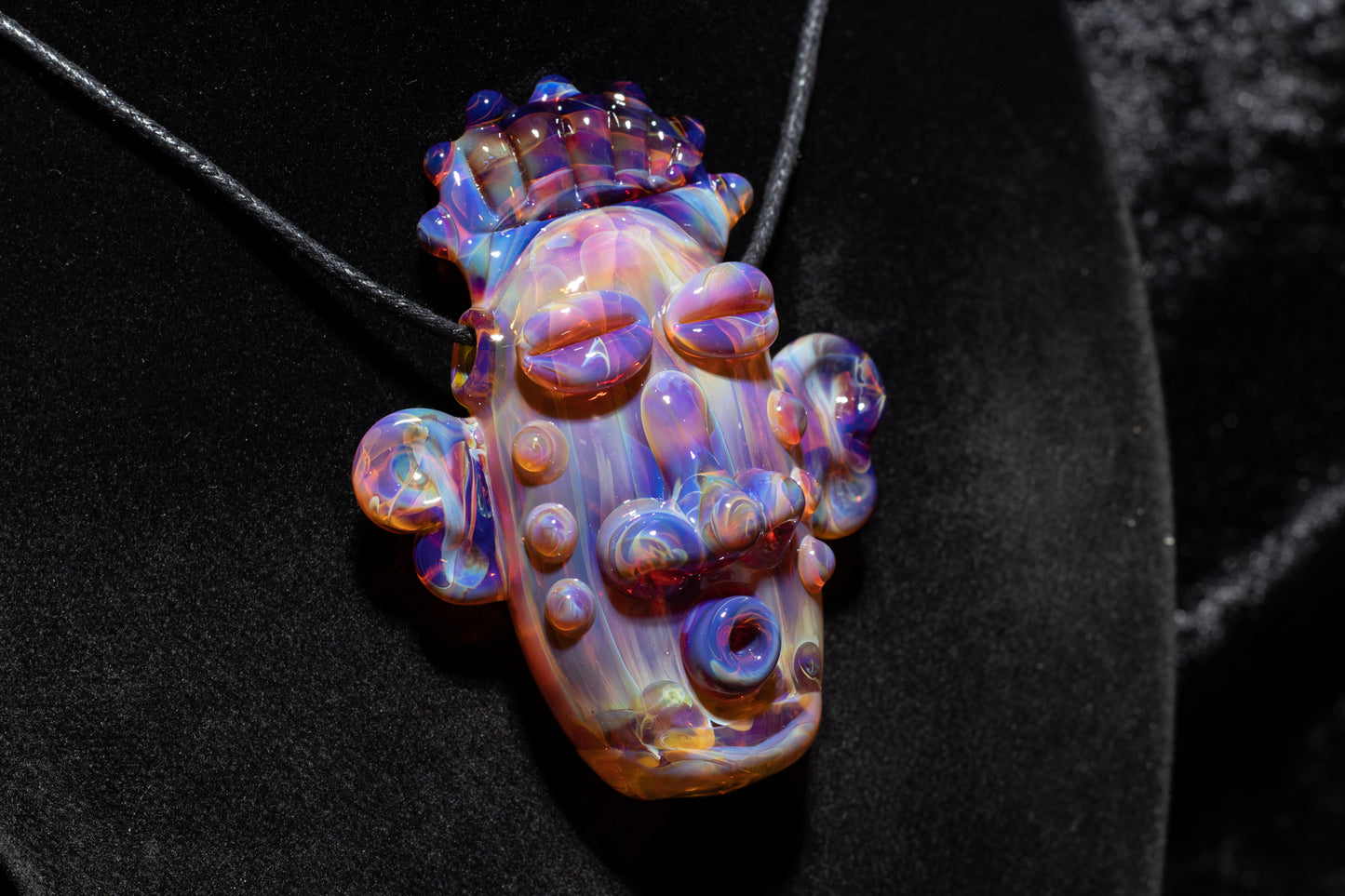 Amber Purple Glass Tiki Pendant | Sculpted Moai Necklace | Pele Totem Talisman
