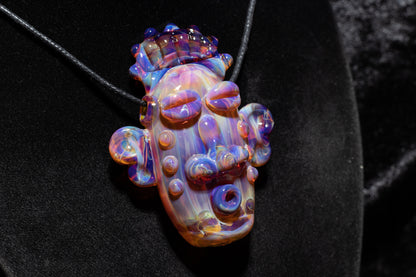 Amber Purple Glass Tiki Pendant | Sculpted Moai Necklace | Pele Totem Talisman