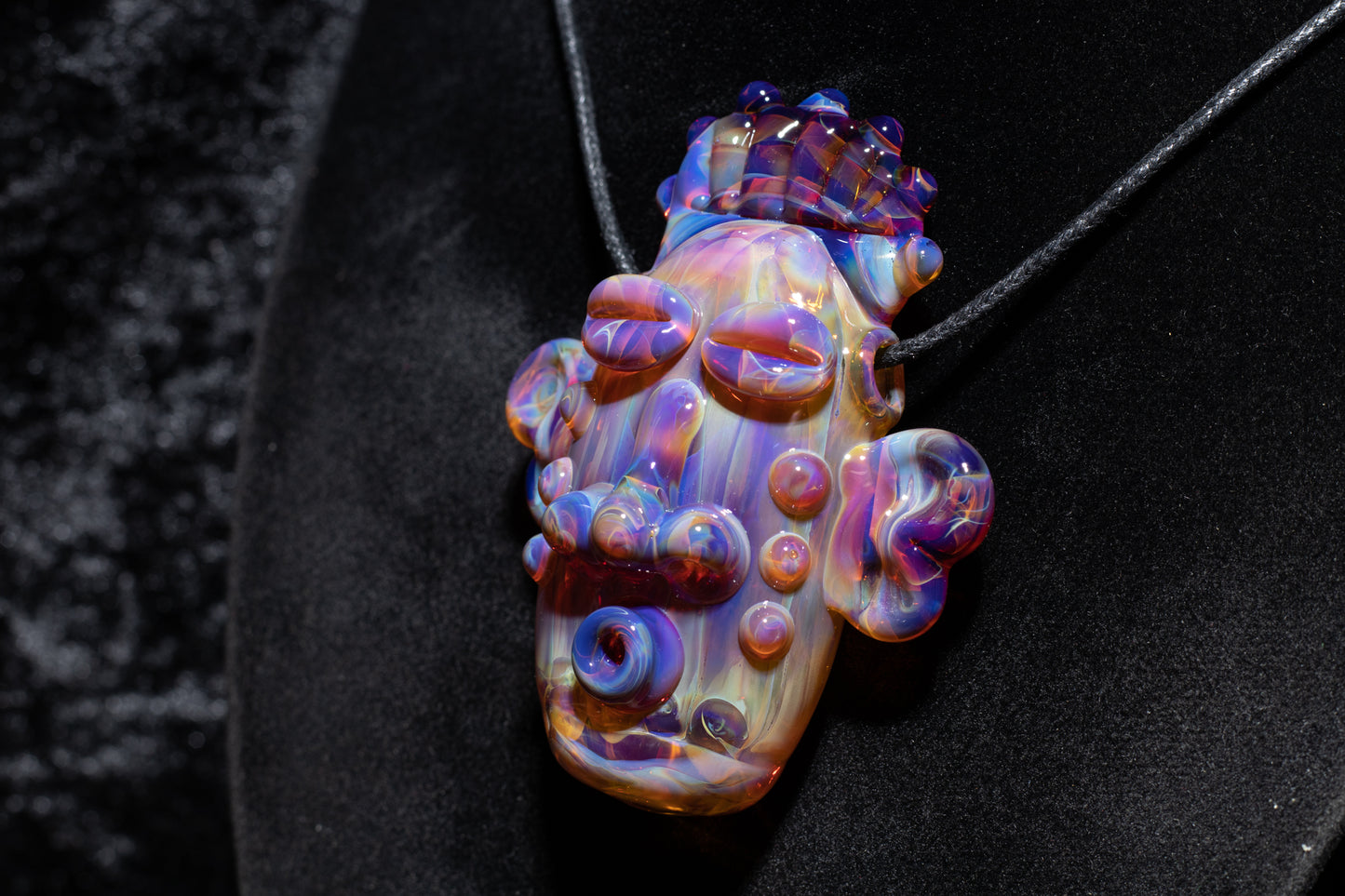 Amber Purple Glass Tiki Pendant | Sculpted Moai Necklace | Pele Totem Talisman