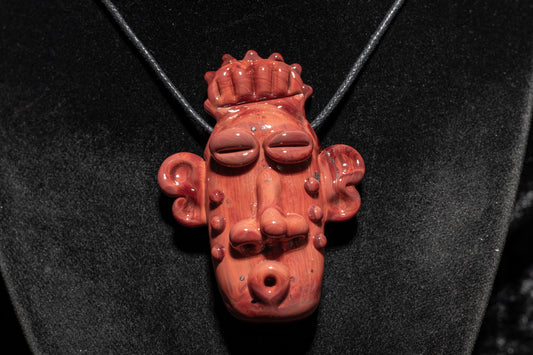 Cinnabar Red Glass Tiki Pendant | Sculpted Moai Necklace | Pele Totem Talisman