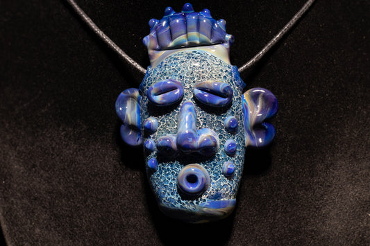 Silver Fumed Blue Glass Tiki Pendant | Sculpted Moai Necklace | Pele Totem Talisman