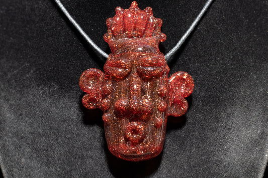 Red Blizzard Glass Tiki Pendant | Sculpted Moai Necklace | Pele Totem Talisman
