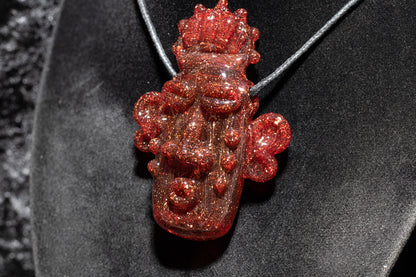 Red Blizzard Glass Tiki Pendant | Sculpted Moai Necklace | Pele Totem Talisman