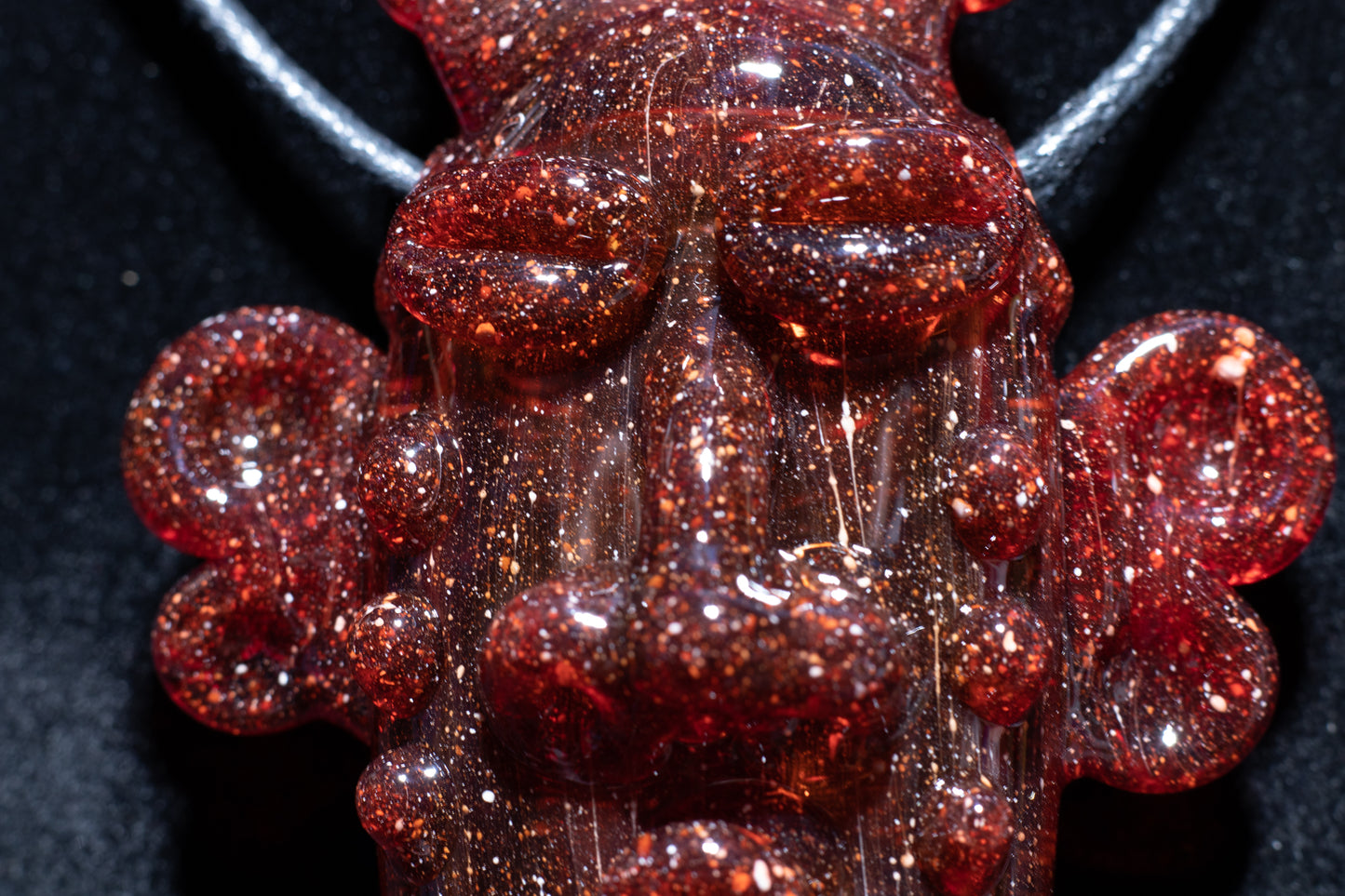 Red Blizzard Glass Tiki Pendant | Sculpted Moai Necklace | Pele Totem Talisman