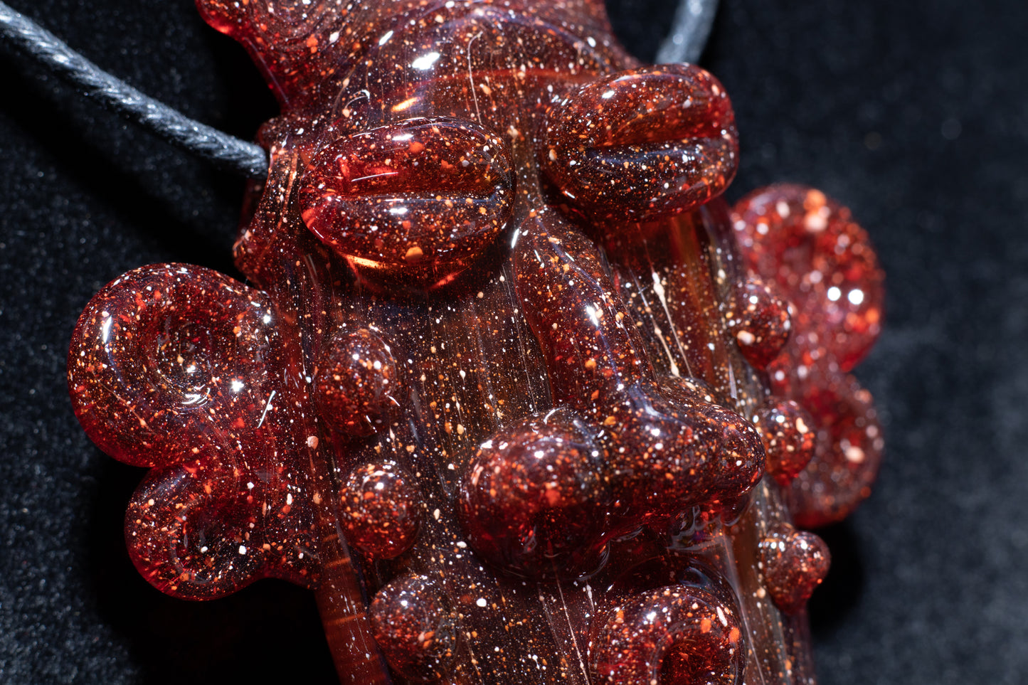 Red Blizzard Glass Tiki Pendant | Sculpted Moai Necklace | Pele Totem Talisman