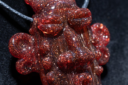 Red Blizzard Glass Tiki Pendant | Sculpted Moai Necklace | Pele Totem Talisman