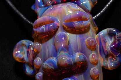 Amber Purple Glass Tiki Pendant | Sculpted Moai Necklace | Pele Totem Talisman