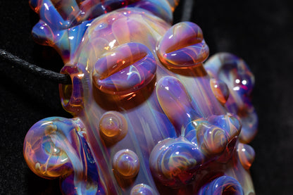 Amber Purple Glass Tiki Pendant | Sculpted Moai Necklace | Pele Totem Talisman