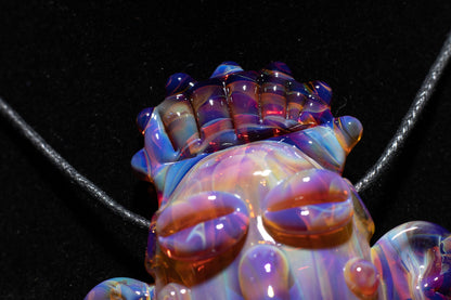 Amber Purple Glass Tiki Pendant | Sculpted Moai Necklace | Pele Totem Talisman