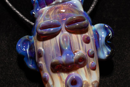 Rainbow Purple Glass Tiki Pendant | Sculpted Moai Necklace | Pele Totem Talisman