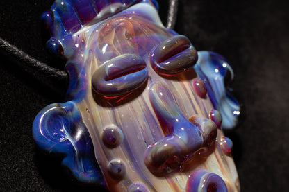 Rainbow Purple Glass Tiki Pendant | Sculpted Moai Necklace | Pele Totem Talisman