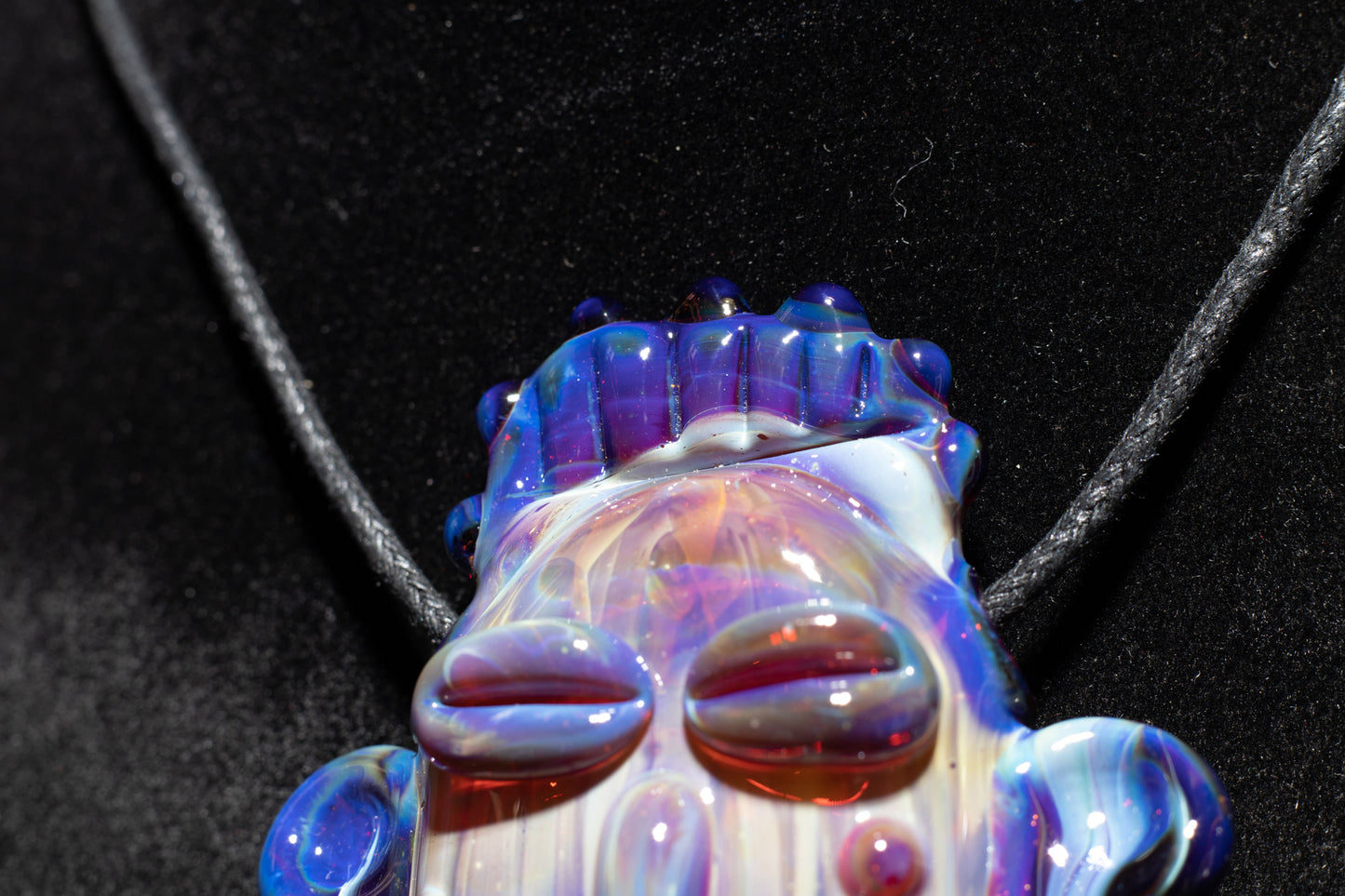 Rainbow Purple Glass Tiki Pendant | Sculpted Moai Necklace | Pele Totem Talisman