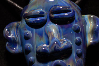 Rainbow Blue Glass Tiki Pendant | Sculpted Moai Necklace | Pele Totem Talisman