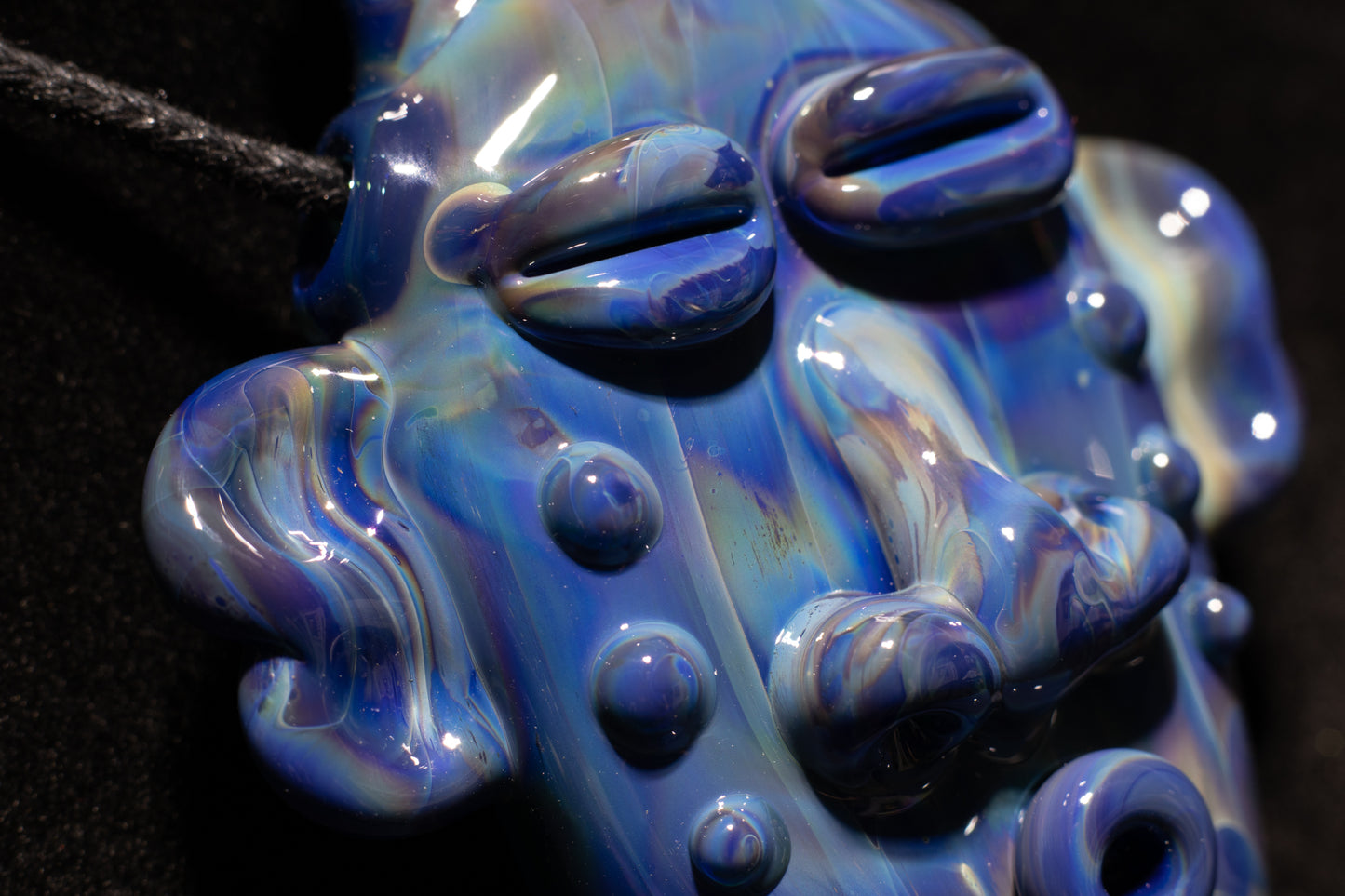 Rainbow Blue Glass Tiki Pendant | Sculpted Moai Necklace | Pele Totem Talisman