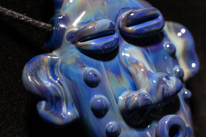Rainbow Blue Glass Tiki Pendant | Sculpted Moai Necklace | Pele Totem Talisman
