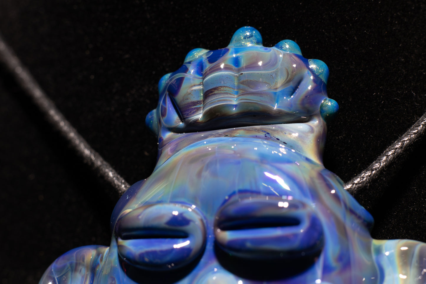 Rainbow Blue Glass Tiki Pendant | Sculpted Moai Necklace | Pele Totem Talisman