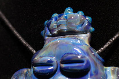 Rainbow Blue Glass Tiki Pendant | Sculpted Moai Necklace | Pele Totem Talisman
